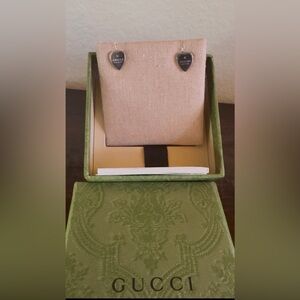 Gucci Silver Heart Stud Earrings with Green Box